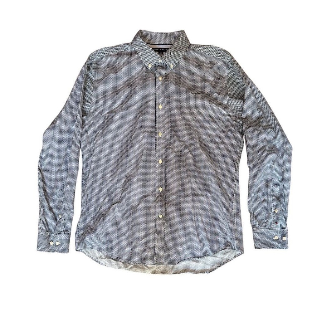 Tommy Hilfiger Men's Blue Checkered Long Sleeve Button Down Shirt L 80's‎ 2 ply